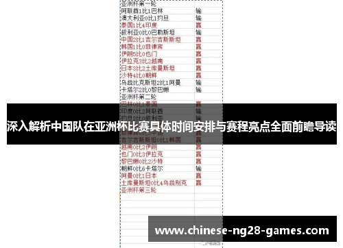 深入解析中国队在亚洲杯比赛具体时间安排与赛程亮点全面前瞻导读 深入解析中国队在亚洲杯比赛具体时间安排与赛程亮点全面前瞻导读